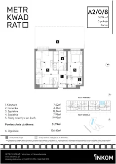 Mieszkanie, 51,94 m², 3 pokoje, parter, oferta nr A2/0/8