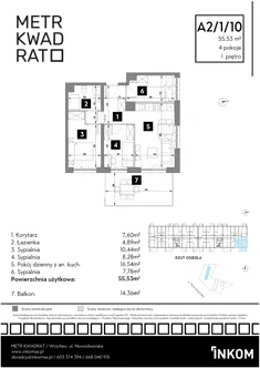 Mieszkanie, 55,53 m², 4 pokoje, piętro 1, oferta nr A2/1/10