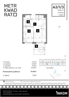 Mieszkanie, 34,89 m², 2 pokoje, piętro 1, oferta nr A2/1/3
