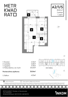 Mieszkanie, 38,84 m², 2 pokoje, piętro 1, oferta nr A2/1/5