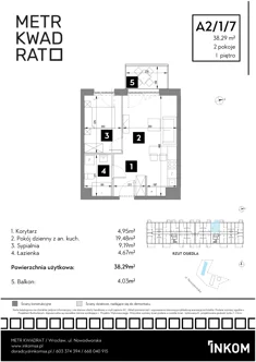 Mieszkanie, 38,29 m², 2 pokoje, piętro 1, oferta nr A2/1/7
