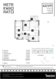 Mieszkanie, 55,14 m², 3 pokoje, piętro 1, oferta nr A2/1/9