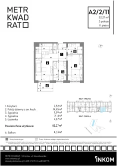 Mieszkanie, 52,27 m², 3 pokoje, piętro 2, oferta nr A2/2/11