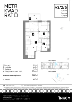 Mieszkanie, 38,85 m², 2 pokoje, piętro 2, oferta nr A2/2/5