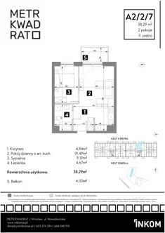 Mieszkanie, 38,29 m², 2 pokoje, piętro 2, oferta nr A2/2/7