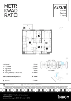 Mieszkanie, 51,93 m², 3 pokoje, piętro 2, oferta nr A2/2/8