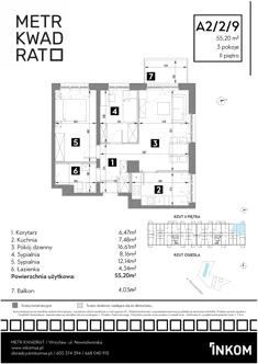 Mieszkanie, 55,20 m², 3 pokoje, piętro 2, oferta nr A2/2/9