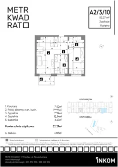 Mieszkanie, 52,27 m², 3 pokoje, piętro 3, oferta nr A2/3/10
