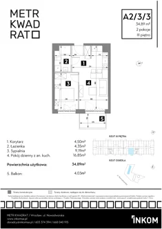 Mieszkanie, 34,89 m², 2 pokoje, piętro 3, oferta nr A2/3/3
