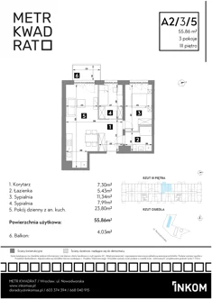 Mieszkanie, 55,86 m², 3 pokoje, piętro 3, oferta nr A2/3/5