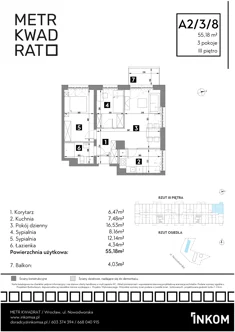 Mieszkanie, 55,18 m², 3 pokoje, piętro 3, oferta nr A2/3/8