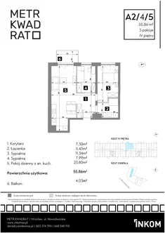 Mieszkanie, 55,86 m², 3 pokoje, piętro 4, oferta nr A2/4/5