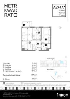 Mieszkanie, 51,94 m², 3 pokoje, piętro 4, oferta nr A2/4/7
