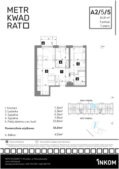 Mieszkanie, 55,81 m², 3 pokoje, piętro 5, oferta nr A2/5/5