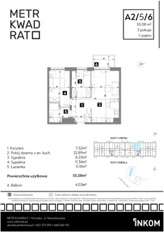 Mieszkanie, 55,08 m², 3 pokoje, piętro 5, oferta nr A2/5/6