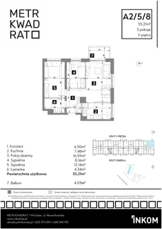 Mieszkanie, 55,21 m², 3 pokoje, piętro 5, oferta nr A2/5/8
