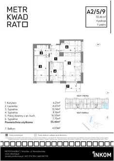 Mieszkanie, 55,46 m², 4 pokoje, piętro 5, oferta nr A2/5/9