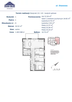 Mieszkanie, 93,52 m², 4 pokoje, piętro 1, oferta nr 1/1-8