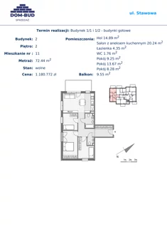 Mieszkanie, 72,44 m², 4 pokoje, piętro 2, oferta nr 1/2-11