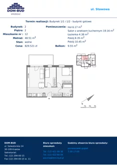 Mieszkanie, 48,51 m², 3 pokoje, piętro 2, oferta nr 1/2-12