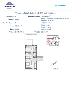 Mieszkanie, 72,50 m², 4 pokoje, parter, oferta nr 1/2-2