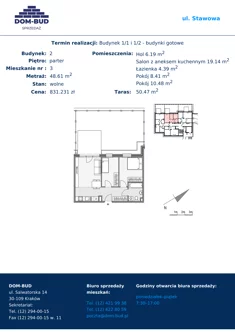 Mieszkanie, 48,61 m², 3 pokoje, parter, oferta nr 1/2-3