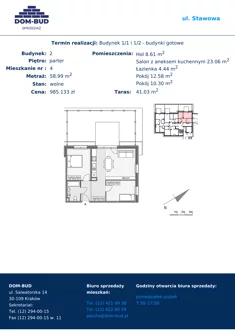 Mieszkanie, 58,99 m², 3 pokoje, parter, oferta nr 1/2-4