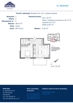 Mieszkanie, 48,07 m², 2 pokoje, piętro 1, oferta nr 1/2-5