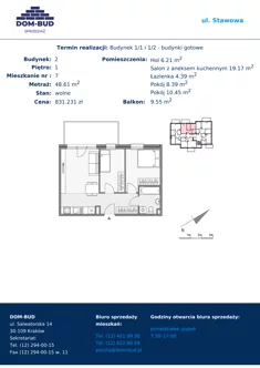 Mieszkanie, 48,61 m², 3 pokoje, piętro 1, oferta nr 1/2-7