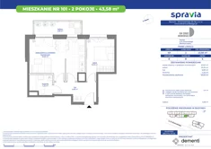 Mieszkanie, 43,58 m², 2 pokoje, piętro 6, oferta nr 101