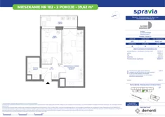 Mieszkanie, 39,62 m², 2 pokoje, piętro 6, oferta nr 102