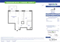 Mieszkanie, 43,08 m², 2 pokoje, piętro 6, oferta nr 104