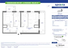 Mieszkanie, 65,49 m², 4 pokoje, piętro 6, oferta nr 107