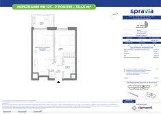 Mieszkanie, 33,46 m², 2 pokoje, piętro 8, oferta nr 123