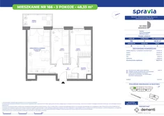 Mieszkanie, 48,33 m², 3 pokoje, piętro 3, oferta nr 166