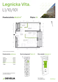 Mieszkanie, 60,63 m², 3 pokoje, piętro 10, oferta nr L1/10/101