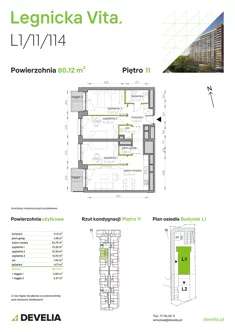 Mieszkanie, 80,12 m², 4 pokoje, piętro 11, oferta nr L1/11/114