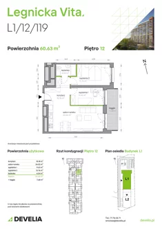 Mieszkanie, 60,63 m², 3 pokoje, piętro 12, oferta nr L1/12/119