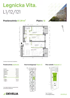 Mieszkanie, 87,39 m², 4 pokoje, piętro 12, oferta nr L1/12/121