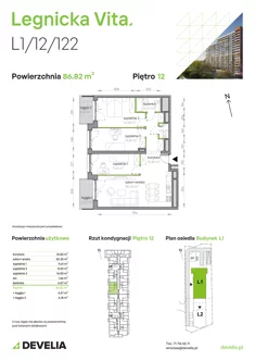 Mieszkanie, 86,82 m², 4 pokoje, piętro 12, oferta nr L1/12/122