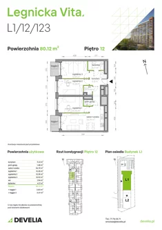 Mieszkanie, 80,12 m², 4 pokoje, piętro 12, oferta nr L1/12/123