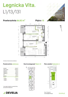 Mieszkanie, 86,82 m², 4 pokoje, piętro 13, oferta nr L1/13/131