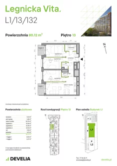Mieszkanie, 80,12 m², 4 pokoje, piętro 13, oferta nr L1/13/132