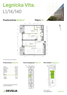 Mieszkanie, 86,82 m², 4 pokoje, piętro 14, oferta nr L1/14/140