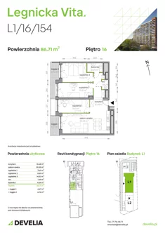 Mieszkanie, 86,71 m², 4 pokoje, piętro 16, oferta nr L1/16/154