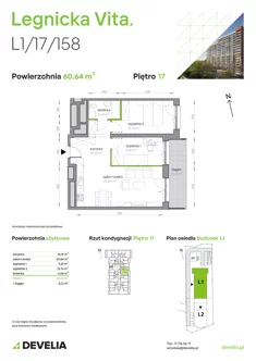 Mieszkanie, 60,64 m², 3 pokoje, piętro 17, oferta nr L1/17/158