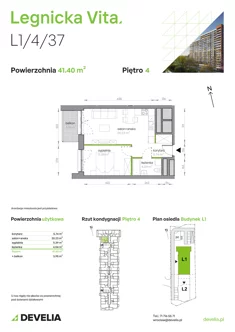 Mieszkanie, 41,40 m², 2 pokoje, piętro 4, oferta nr L1/4/37