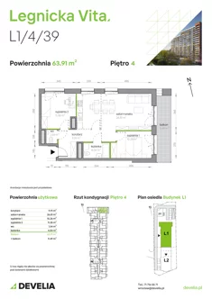 Mieszkanie, 63,91 m², 3 pokoje, piętro 4, oferta nr L1/4/39