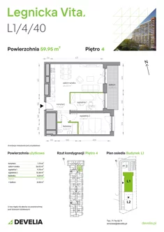 Mieszkanie, 59,95 m², 3 pokoje, piętro 4, oferta nr L1/4/40