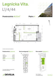 Mieszkanie, 45,72 m², 2 pokoje, piętro 4, oferta nr L1/4/44